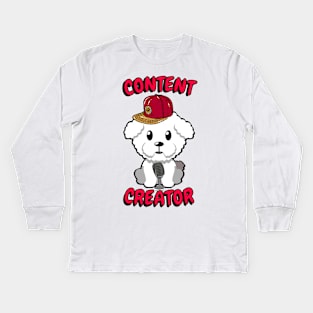 Cute furry dog is a content creator Kids Long Sleeve T-Shirt